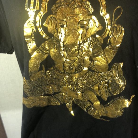 Black large t-shirt with golden elephant Thai Ganesha god 100% cotton - Picture 3 of 7